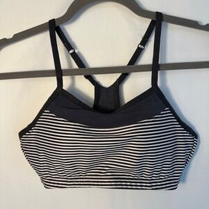 Moving Comfort Women's Sports Bra Sz Small‎ 32AB-34A Gray Striped DISCONTINUED